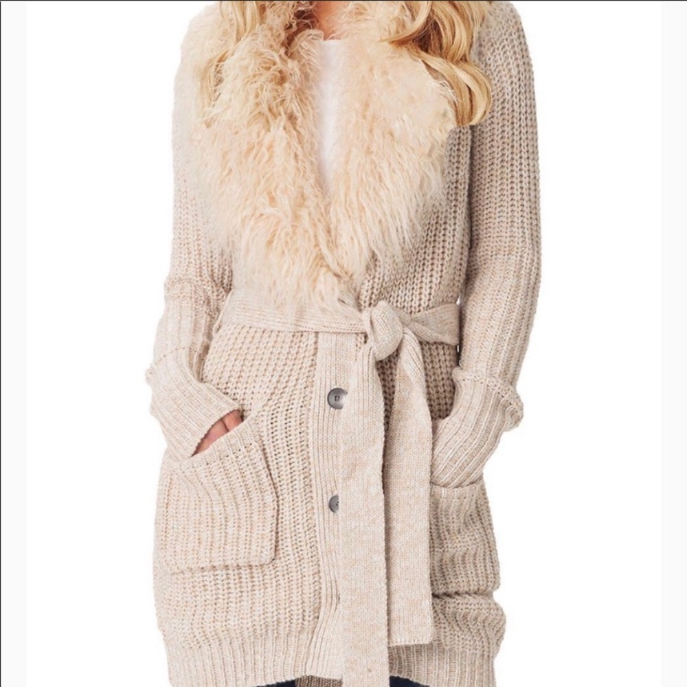 Jessica Simpson Faux Fur-Trim Cardigan
